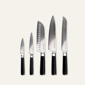 The Complete Collection, 5 Dele Knivsæt - Japansk Damaskus Stål - 67 Lag - VG10 Kerne - Sort - Gastrotools