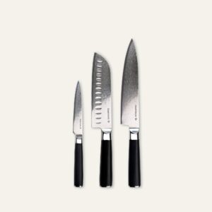 The Essential Collection, 3 Dele Knivsæt - Japansk Damaskus Stål - 67 Lag - VG10 Kerne - Sort - Gastrotools